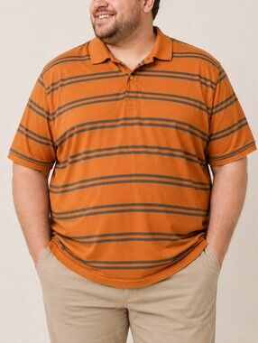 St. John's Bay Men Polo Shirt XXL Orange Gray Striped Short Sleeve Casual Golf